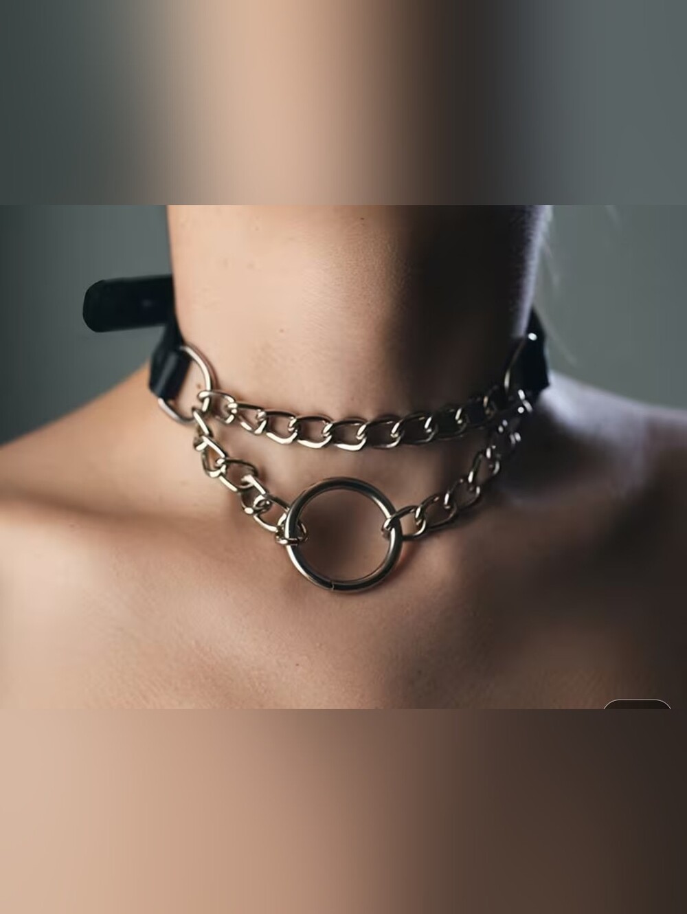 Silver Double Chain O-Ring Choker Necklace